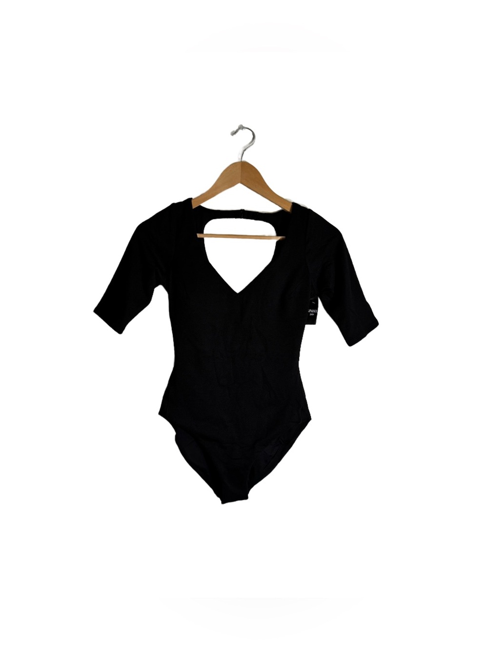 Spanx Pique Shaping Plunge Short Sleeve One Piece Swimsuit Very Black Sz S NWT - Picture 3 of 7